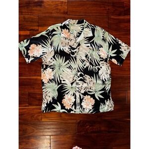 Island Republic Mens Med 100% Silk Tropical Floral Palm Button Down Shirt Black